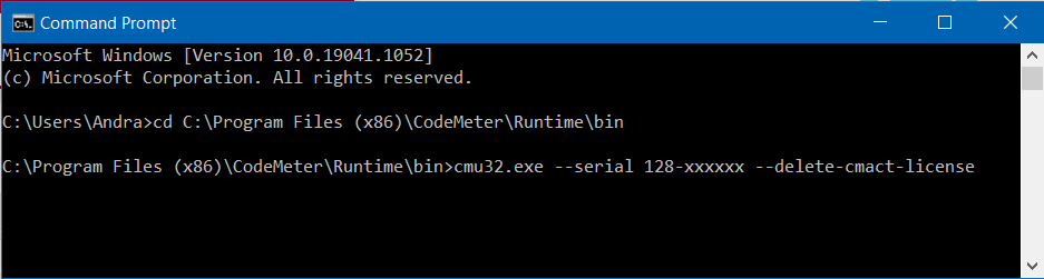 Command Prompt stergere container wibu min